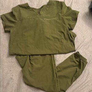 Olive Green Medical Scrub Set - Top & Pants